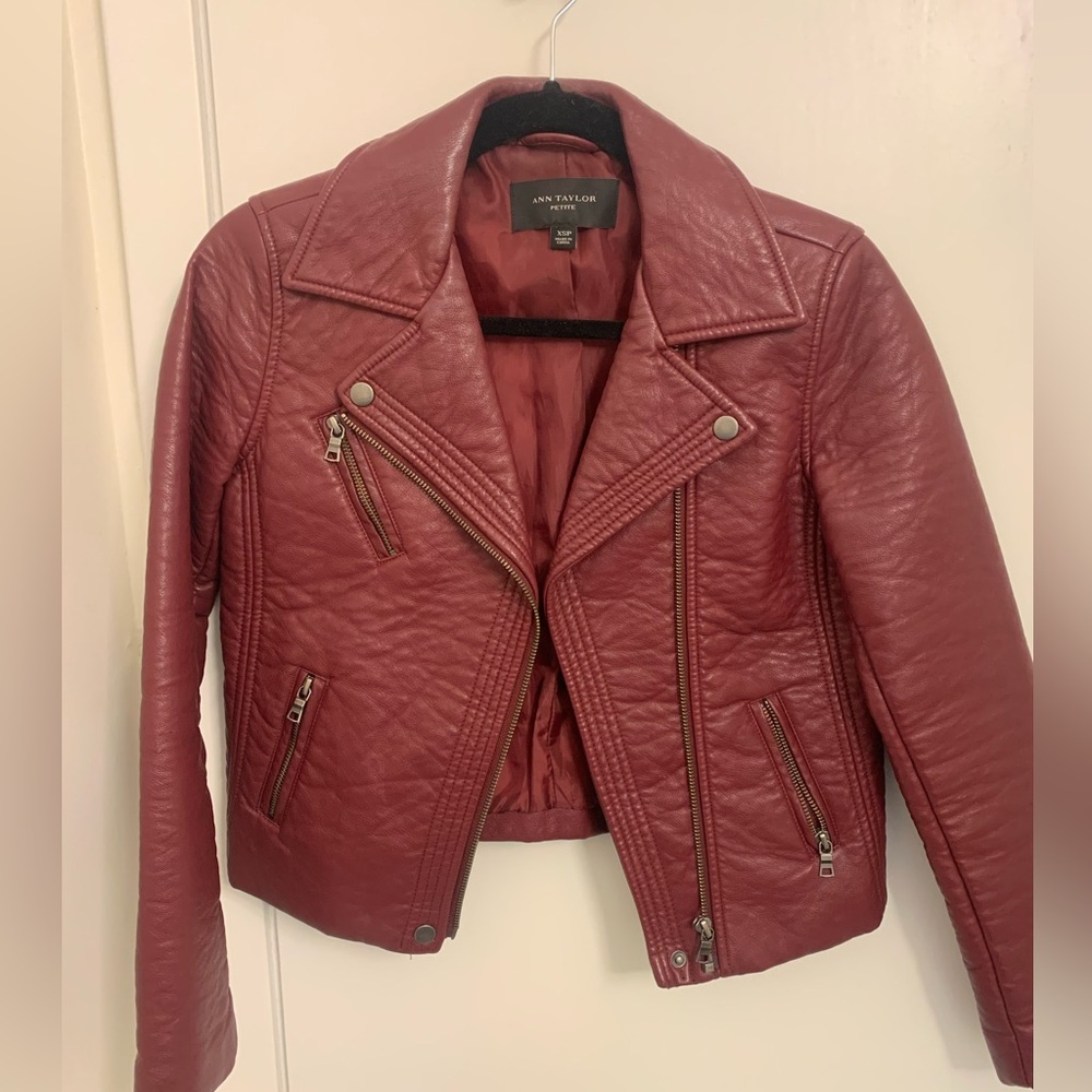 Ann Taylor Red Faux Leather Jacket - XS petite